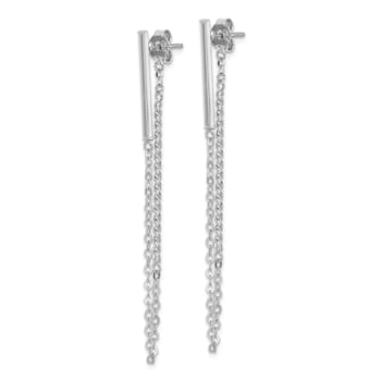 Rhodium Over 14k White Gold Polished and Textured Twisted Bar with Chain
Dangle Earrings