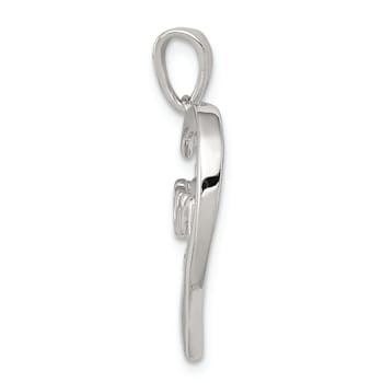 Rhodium Over Sterling Silver MOM Cubic Zirconia Heart Pendant