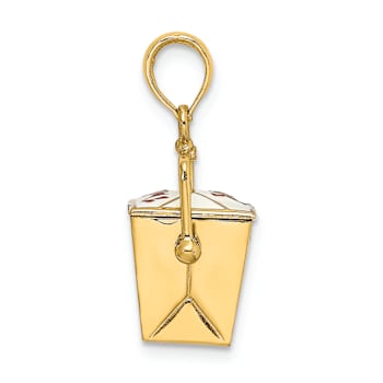14k Yellow Gold 3D Red and White Enameled Moveable Chinese Take-Out Box Charm