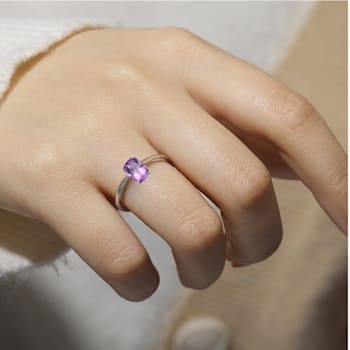 Rectangular Cushion Amethyst Sterling Silver Solitaire Ring, 0.85ct