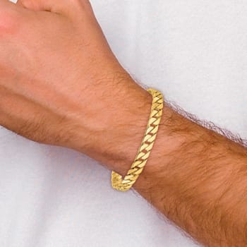 14K Yellow Gold 7.4mm Hand-Polished Fancy Link Chain Bracelet