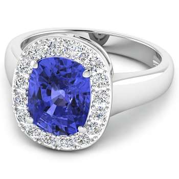 3.41ctw Violet Tanzanite and Diamond 14K White Gold Halo Ring