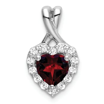 Rhodium Over 14k White Gold Garnet and Diamond Halo Heart Pendant
