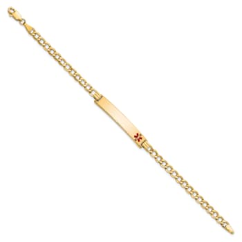 14k Yellow Gold Medical Red Enamel Curb Link ID Bracelet