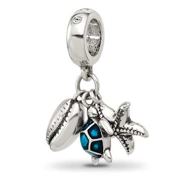 Sterling Silver Enamel Turtle, Shell and Starfish Dangle Bead