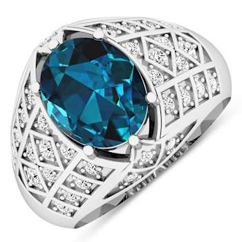 3.12ctw London Blue Topaz and Diamond 14K White Gold Halo Ring
