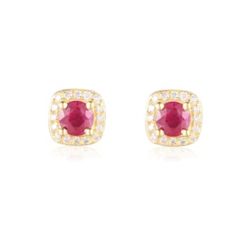 Red Ruby with Moissanite in 14K Yellow Gold Over Sterling Silver Halo
Stud Earrings