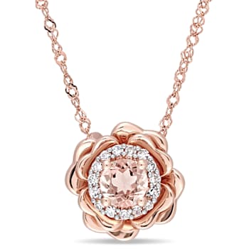 Morganite & Diamond 10K Rose Gold Flower Pendant With Chain 0.37ctw
