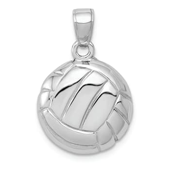 Rhodium Over 14k White Gold Polished and Textured Open-backed Volleyball Pendant