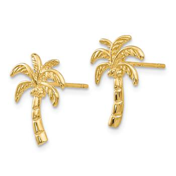14k Yellow Gold Textured Palm Tree Stud Earrings