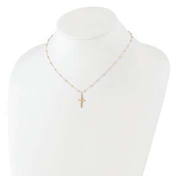 14K Yellow Gold Polished and Diamond-cut Cross with 2-inch Extension Necklace