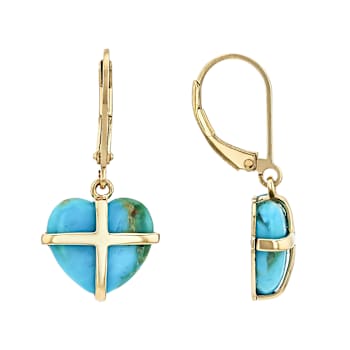 Turquoise Heart Earrings In 18K Gold Over Sterling Silver 12x11mm
