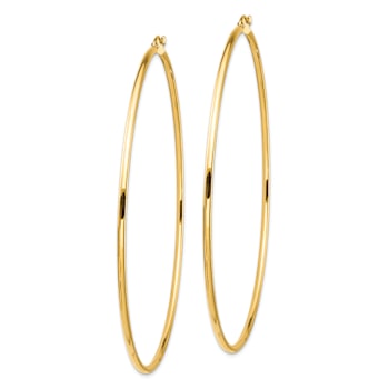 14k Yellow Gold Polished 3 3/16" Round Tube Hoop Earrings