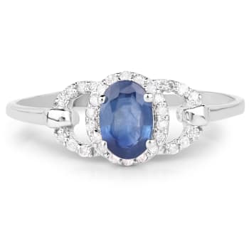 Natural Blue Sapphire and White Diamond 10K White Gold Halo Style Ring
Gift For Women