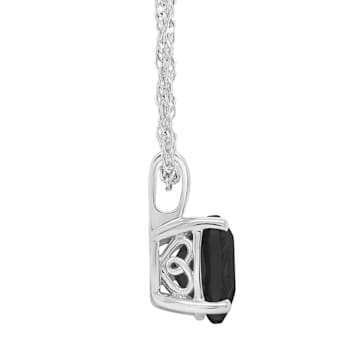 8mm Cushion Black Onyx Rhodium Over Sterling Silver Pendant With Chain