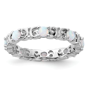 Sterling Silver Stackable Expressions Lab Created Opal Ring 0.44ctw