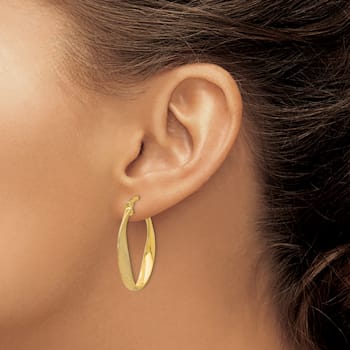 14k Yellow Gold Satin 3/8" Oval Twisted Hoop Earrings