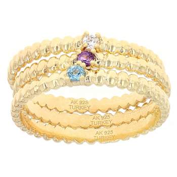 Stackable Ring Set With Topaz, Amethyst And CZ In 18K Gold Over Sterling Silver