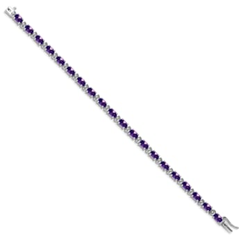 Rhodium Over 14k White Gold Oval Amethyst and Diamond Bracelet