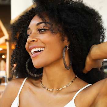 14K Yellow Gold Over Sterling Silver XL Bamboo Acrylic Hoops in Blackberry