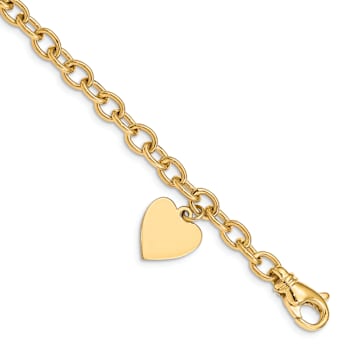 14k Yellow Gold Link with Heart Charm Bracelet
