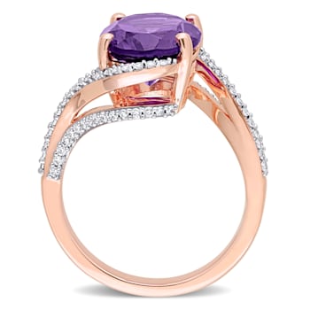 3ct African Amethyst And 0.33ctw Diamond 14k Rose Gold Bypass Ring