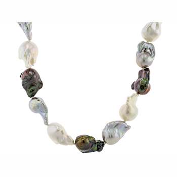 Baroque Multi-Color Freshwater Pearl 20Inch StrAnd Necklace In Sterling Silver