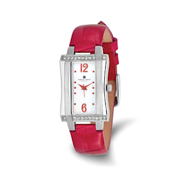 Ladies Charles Hubert Stainless Steel Red Leather Band 23x32mm Watch