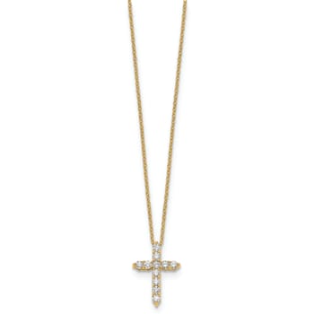 14K Yellow Gold Lab Grown Diamond Cross Pendant Necklace