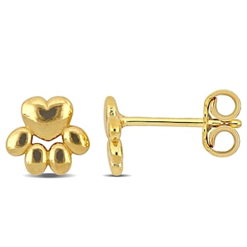 Children's Paw Stud Earrings in 18K Yellow Gold Over Sterling Silver