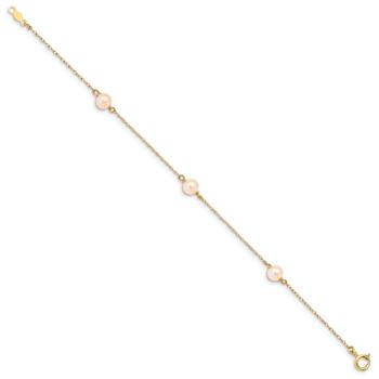14k Yellow Gold Children's 5-6mm Pink Round Freshwater Cultured Pearl
3-station Cable Link Bracelet