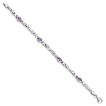 Rhodium Over 10k White Gold Amethyst 4 Stone Bracelet