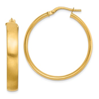 14k Yellow Gold 1 1/4" Large Satin Hoop Earrings