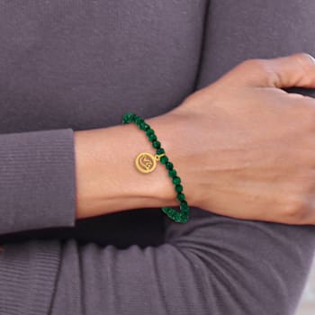 Yellow Stainless Steel Polished Dove Green Jade Beaded Stretch Bracelet