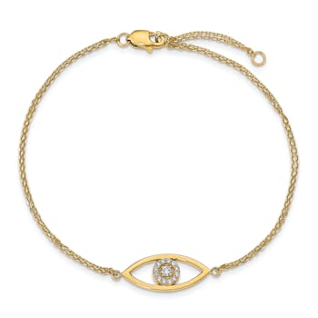 14k Yellow Gold I2/I-J Diamond Evil Eye 2 Strand Bracelet 0.13ctw