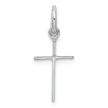 Rhodium Over Sterling Silver Child's Polished Cross Pendant