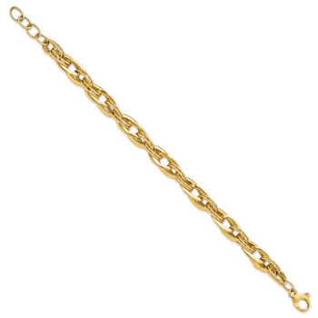 14k Yellow Gold 8.2mm Polished and Textured Fancy Link Bracelet