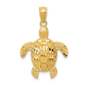 14K Yellow Gold Diamond-cut Polished Sea Turtle Pendant