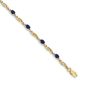 10k Yellow Gold Diamond and Oval Blue Sapphire Bracelet
