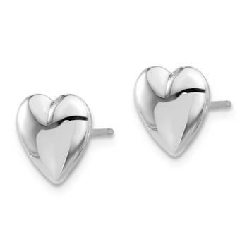 Rhodium Over 14k White Gold Polished Puffed Heart Stud Earrings