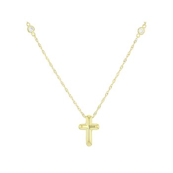 CZ Cross Pendant Necklace In 18K Gold Over Sterling Silver