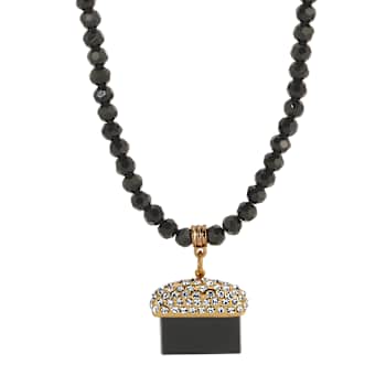 Yellow Base Metal Black Glass Bead Semi Precious Onyx Stone Necklace
15" Adj.