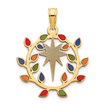 14k Yellow Gold Epoxy Christmas Lights and North Star Pendant