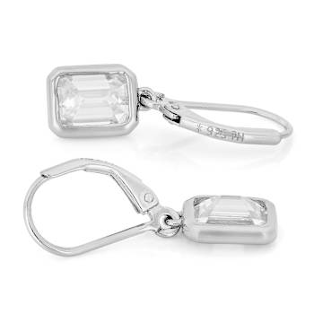 Moissanite Emerald-Cut Solitaire Drop Earrings in Platinum-Enhanced
Sterling Silver