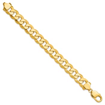 14k Yellow Gold 12mm Diamond-Cut Flat Beveled Curb Link Bracelet