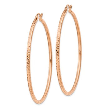 14k Rose Gold Diamond-Cut 2 1/16" Round Tube Hoop Earrings