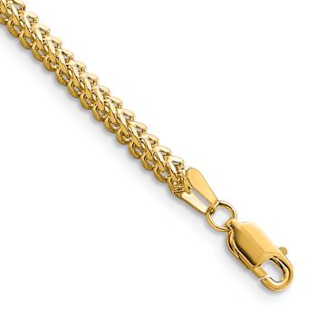 14k Yellow Gold 2.3mm Franco Link Chain Bracelet