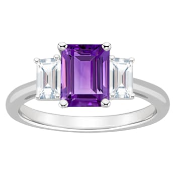 8x6mm Emerald Cut Amethyst And White Topaz Rhodium Over Sterling Silver
3-Stone Ring