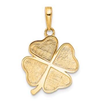 14K Yellow Gold with White Rhodium Polished and Diamond-Cut 4-Leaf
Clover Pendant