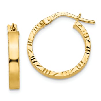 14k Yellow Gold 13/16" Small Diamond-Cut Edge Polished Hoop Earrings